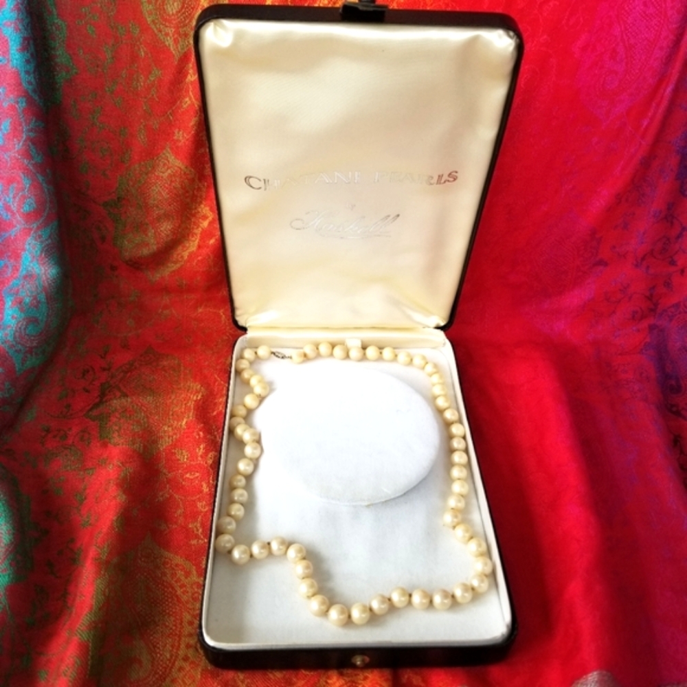 Vintage 14k necklace Haskell Chatani Pearls in box white gold clasp pearlcore